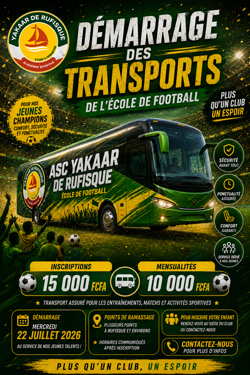 Bus de transport de l'École de Football Yakaar de Rufisque